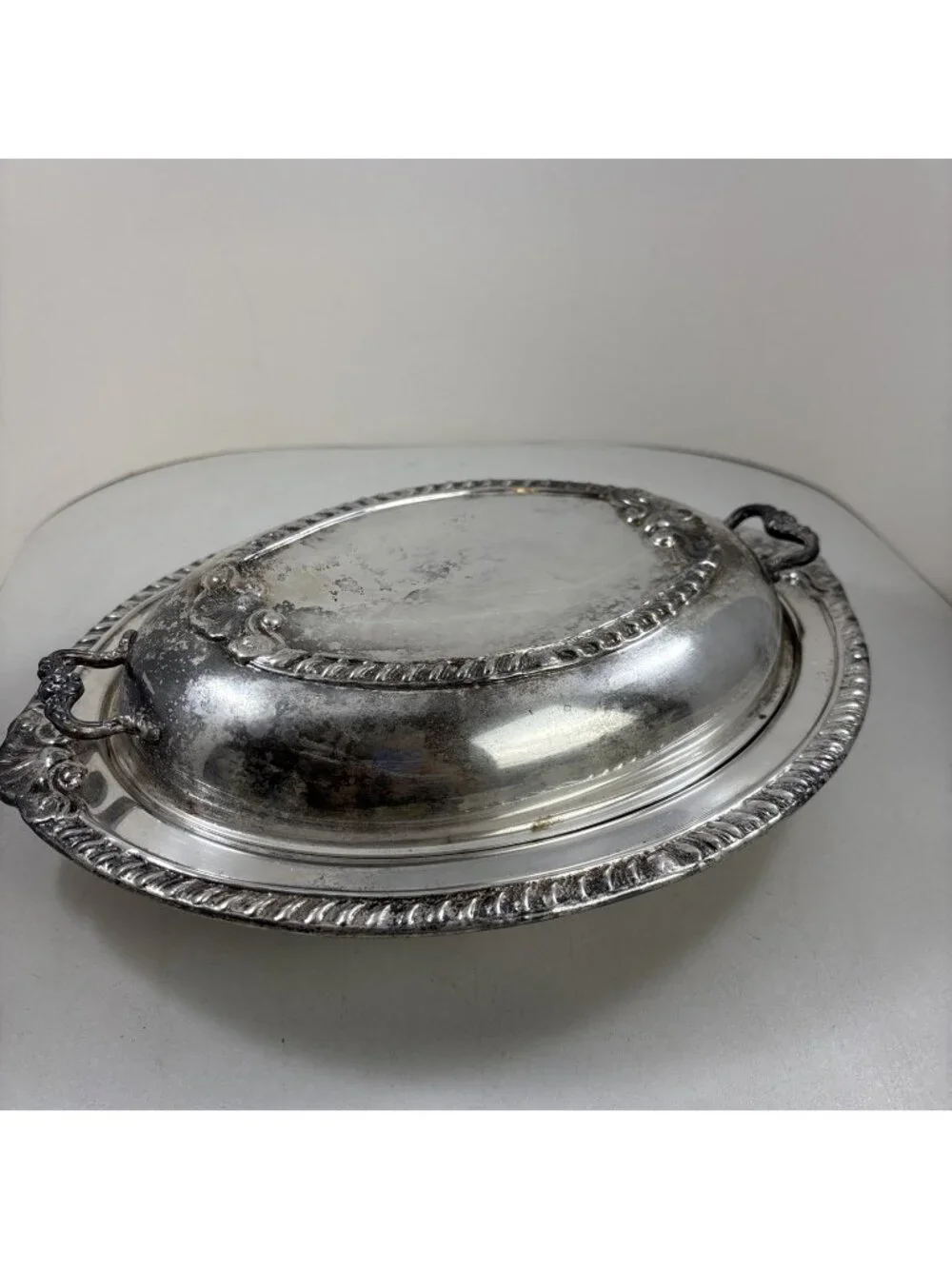 Victorian Style Serving Dish/plate with Lid, Vintage, Oval Silverplate 13